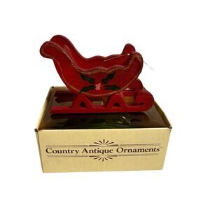 Vintage RUSS Wooden Country Antique Ornaments Sleigh 2x3 Holiday Retro
